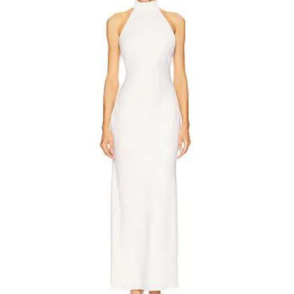 White Halter Neck Maxi Dress - Women's Elegant Evening Gown